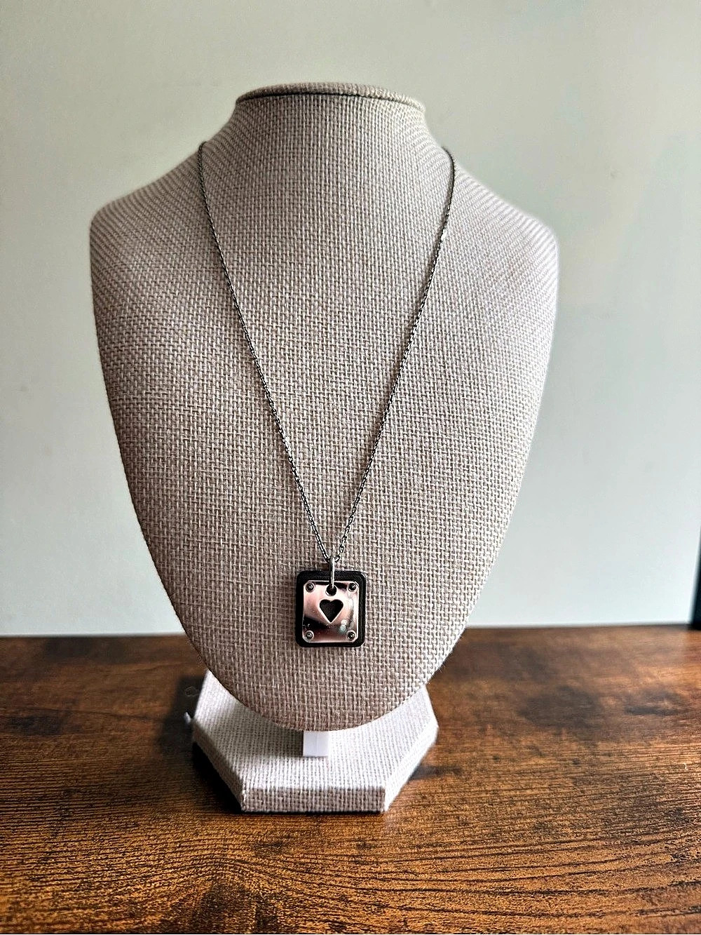 Hermès As de Coeur Pendant Necklace Silver & Brown